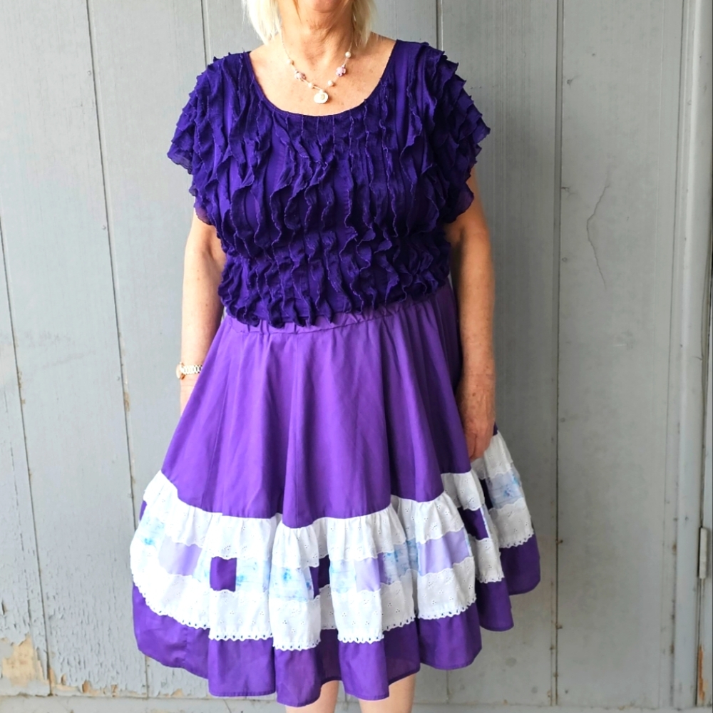 Purple Ruffled Square Dance Skirt